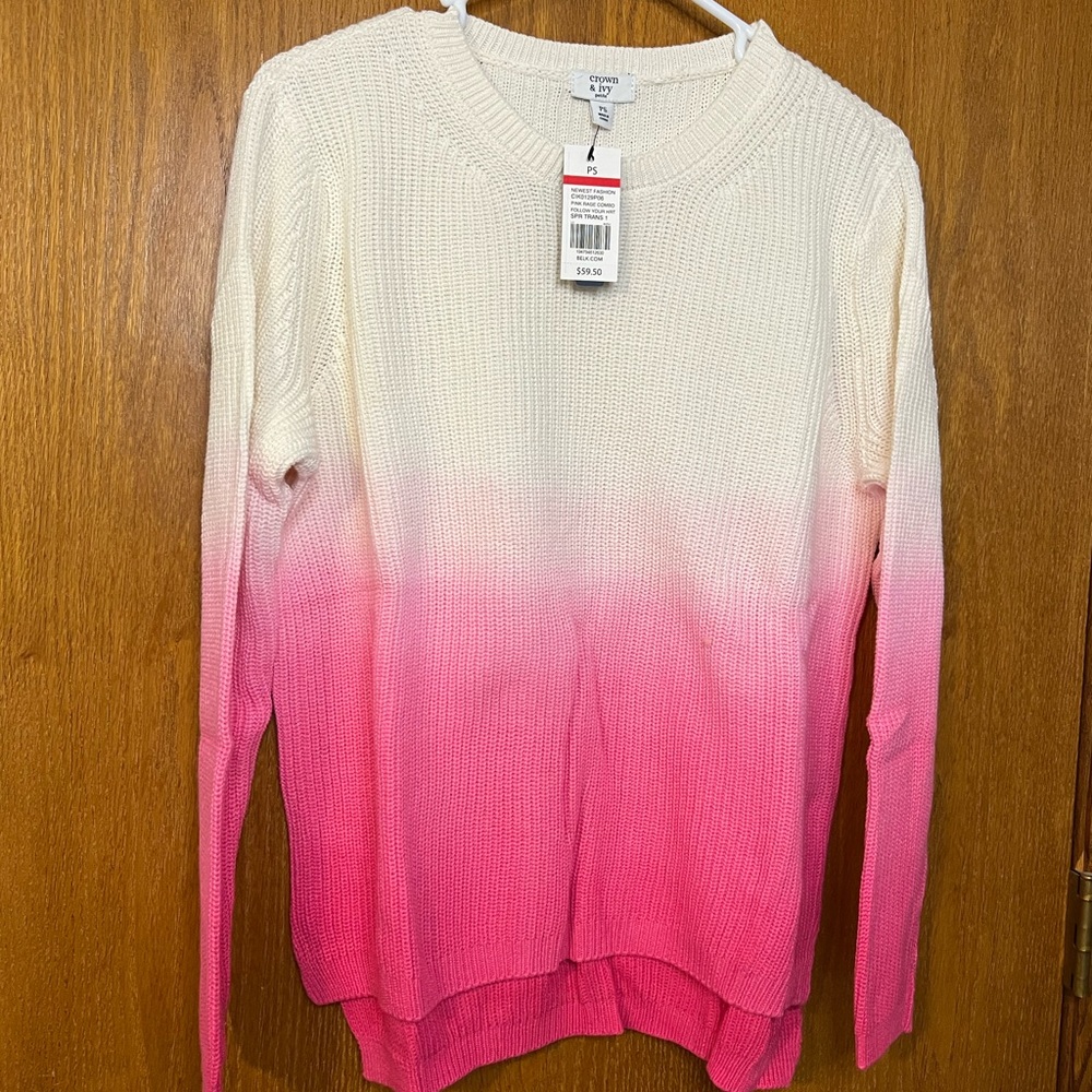 New! Crown And Ivy Sweater Pink Rage Combo P Small